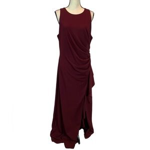Alex and Eve Faux Wrap Ruffle Slit Gown Dress - Red Wine - size 16
